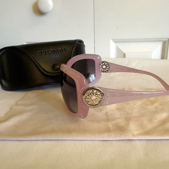 BVLGARI 851-B 791/11 Pink Swarovski Crystals Sunglasses EUC - Picture 1 of 8
